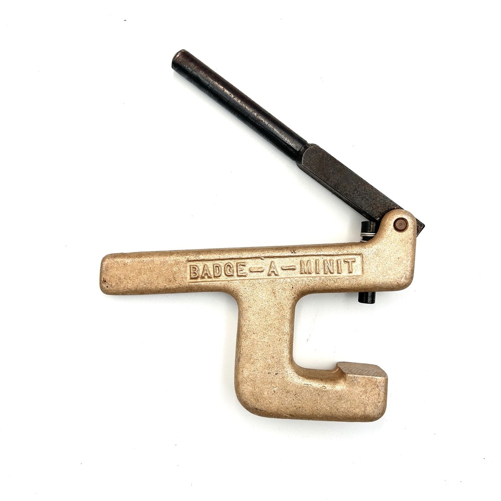 Vintage Badge-A-Minit Manual Hand Press Button Maker Tool Cast‎ Metal Gold 80s
